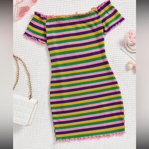 6y young girl rainbow off the shoulder dress brand new shein 6t colorful